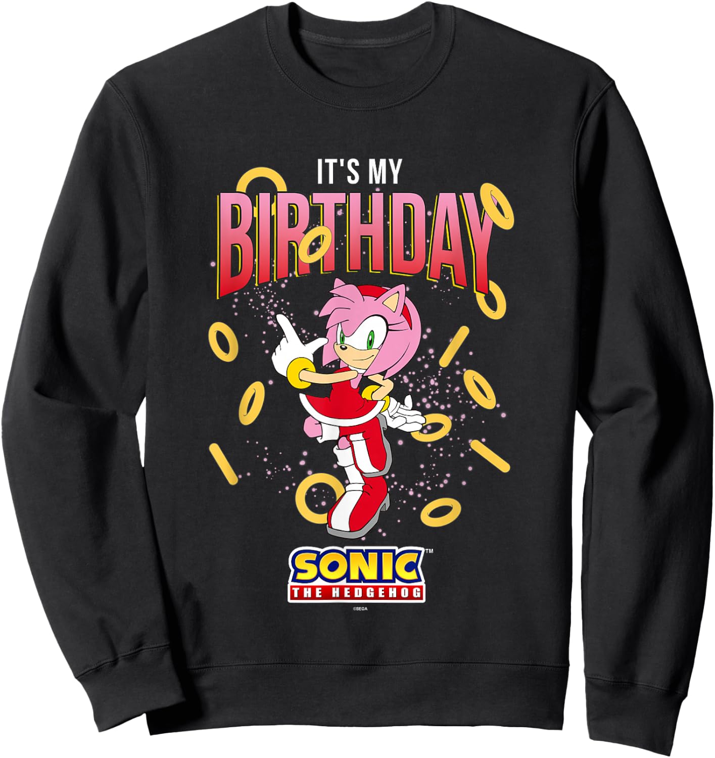 Sonic The Hedgehog Birthday It's My Birthday Amy Rose Rings Sweatshirt - Sweatshirt | Black