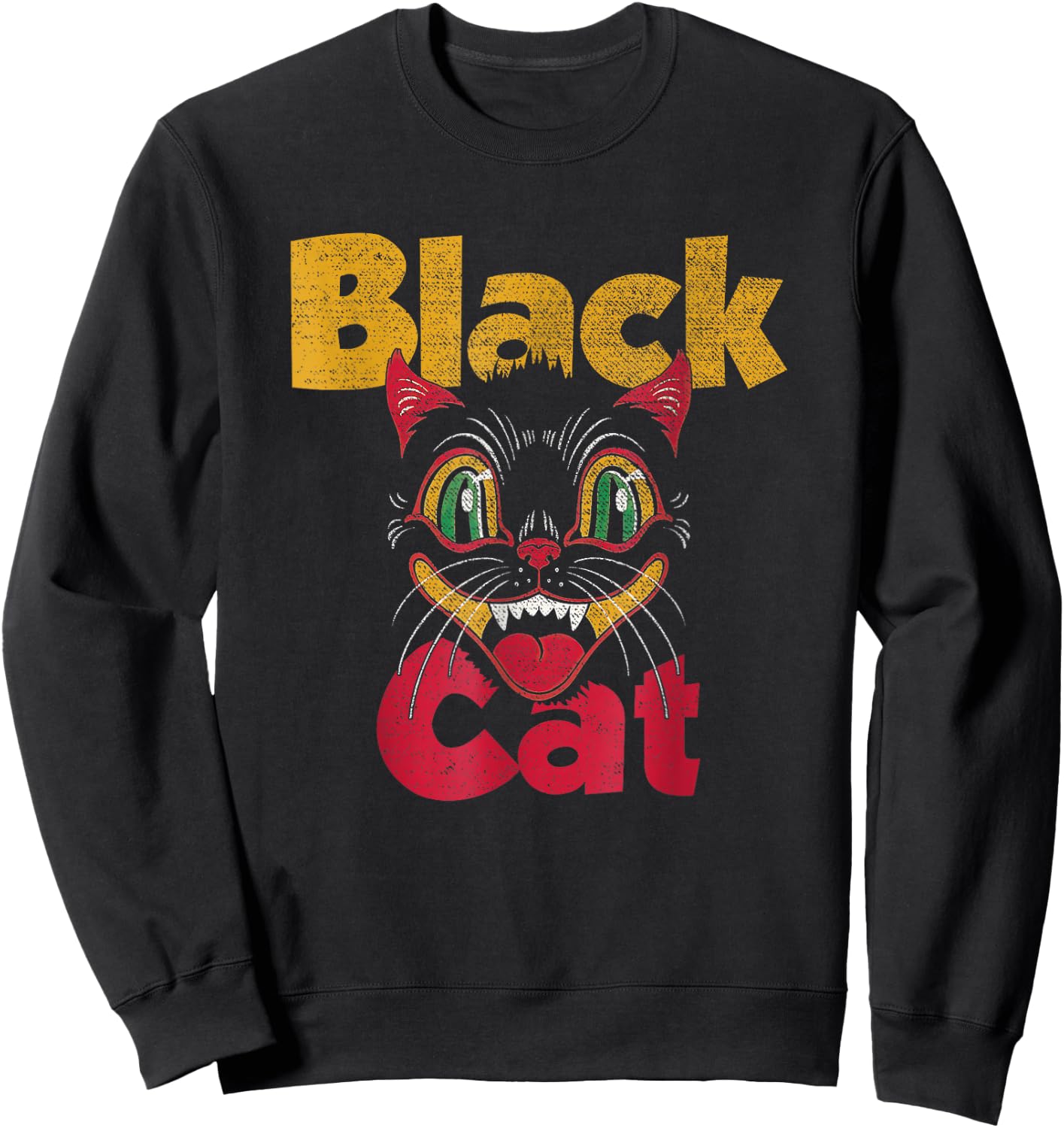 Vintage Halloween Retro Black Cat Retro Fireworks Men Women Sweatshirt - Sweatshirt | Black
