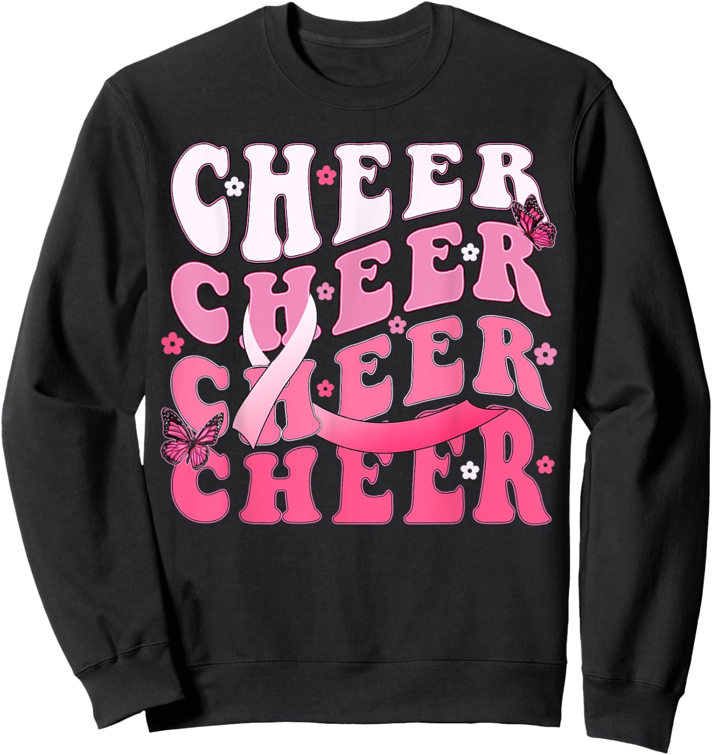 Cheer Breast Cancer Awareness Shirts Ribbon Cheerleader Sweatshirt - Sweatshirt | Black