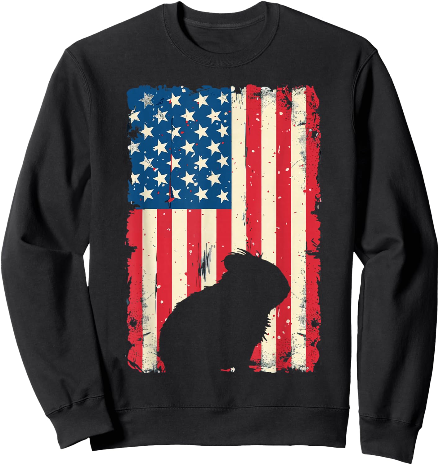 Patriotic Guinea Pig Animal 4th of July US American Flag Women Kids Men Sweatshirt - Sweatshirt | Black