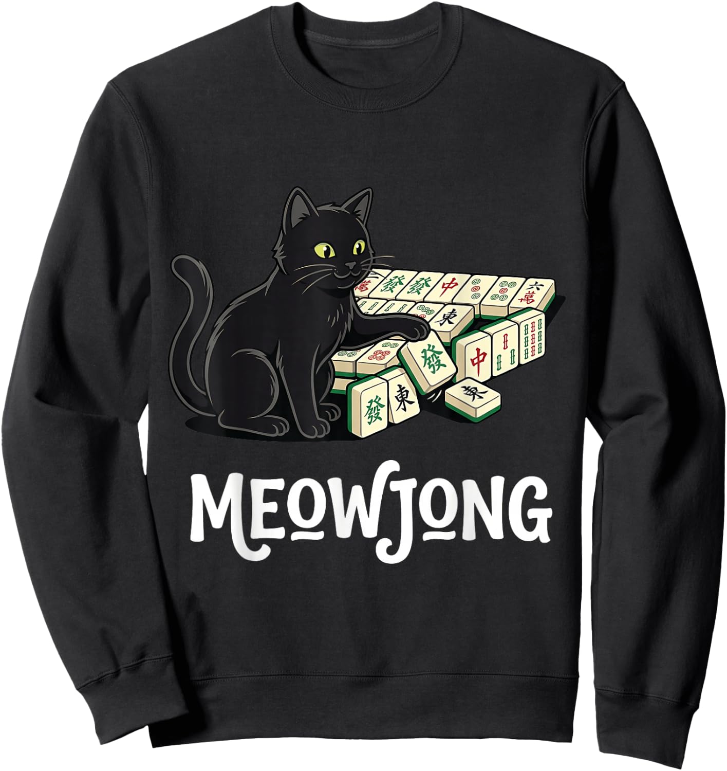 Mahjong Meow Cat Meowjong Sweatshirt - Sweatshirt | Black