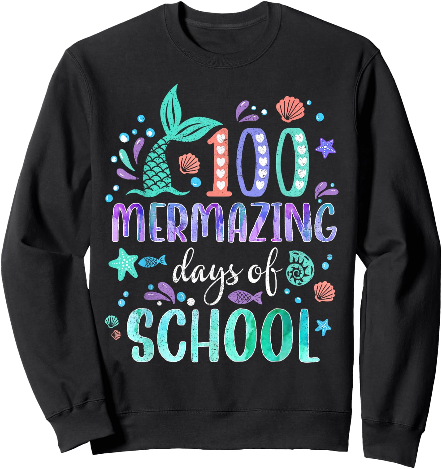 100th Day Mermaid Tail 100 Mermazing Days Of School Kids Sweatshirt - Sweatshirt | Black