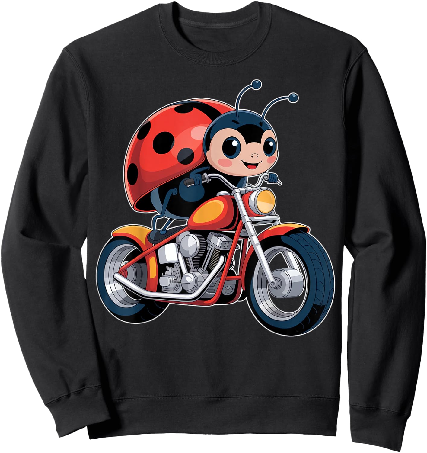 Cute Ladybug on a Motorcycle Sweatshirt - Sweatshirt | Black