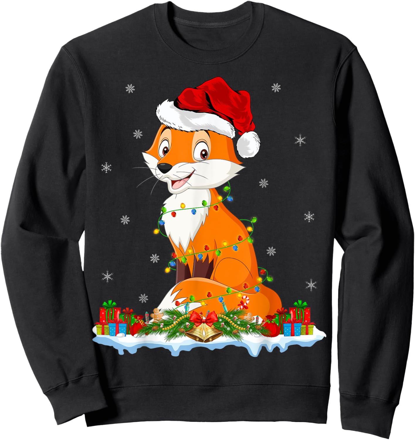 Fox Xmas Lighting Santa Fox Christmas Sweatshirt - Sweatshirt | Black