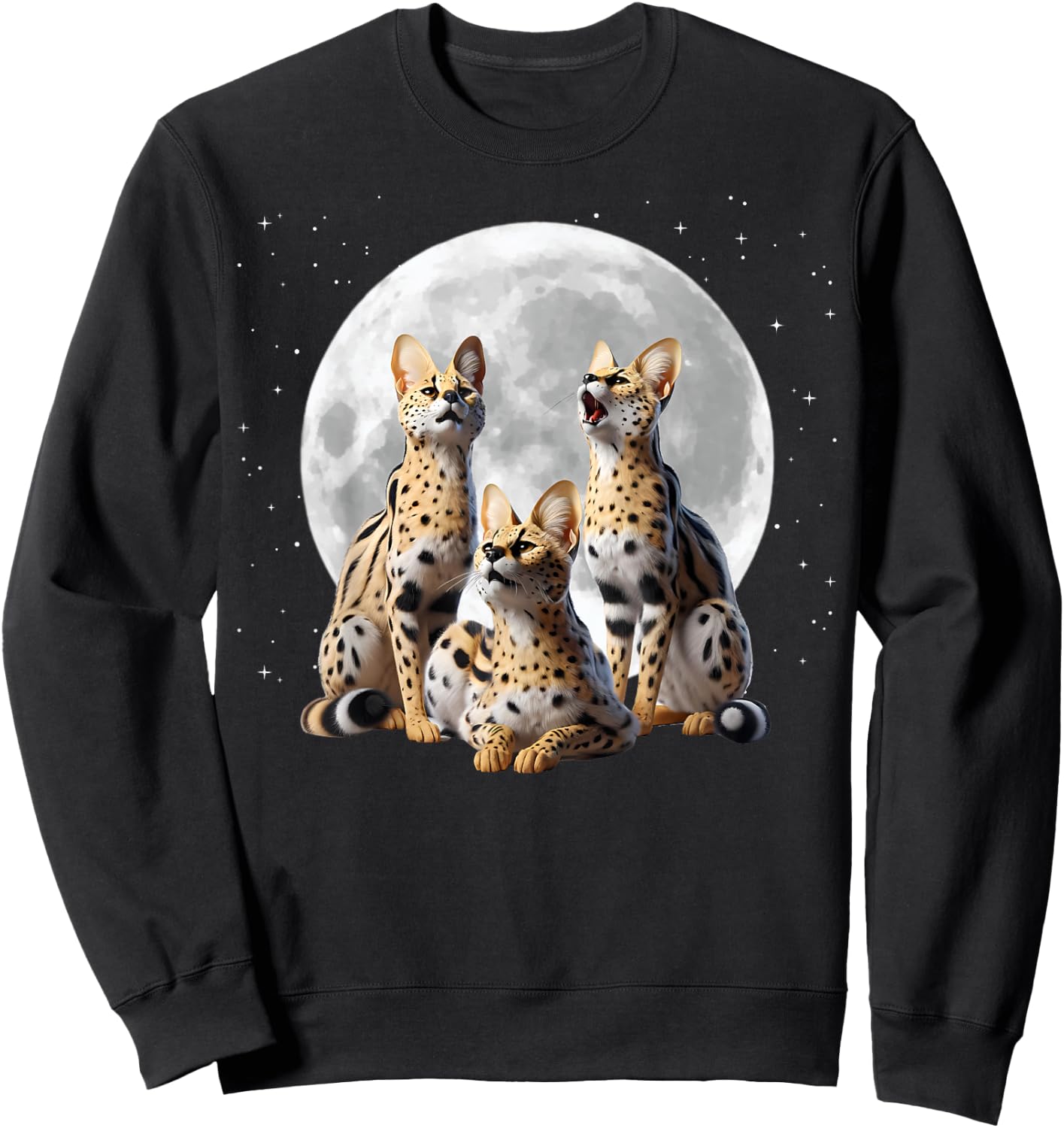 Serval Cats Howling At The Moon, Funny Serval Sweatshirt - Sweatshirt | Black