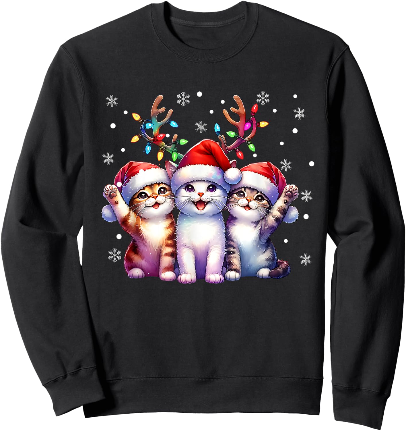 Christmas Cat Santa Reindeer Cat Lover Christmas Cats Sweatshirt - Sweatshirt | Black