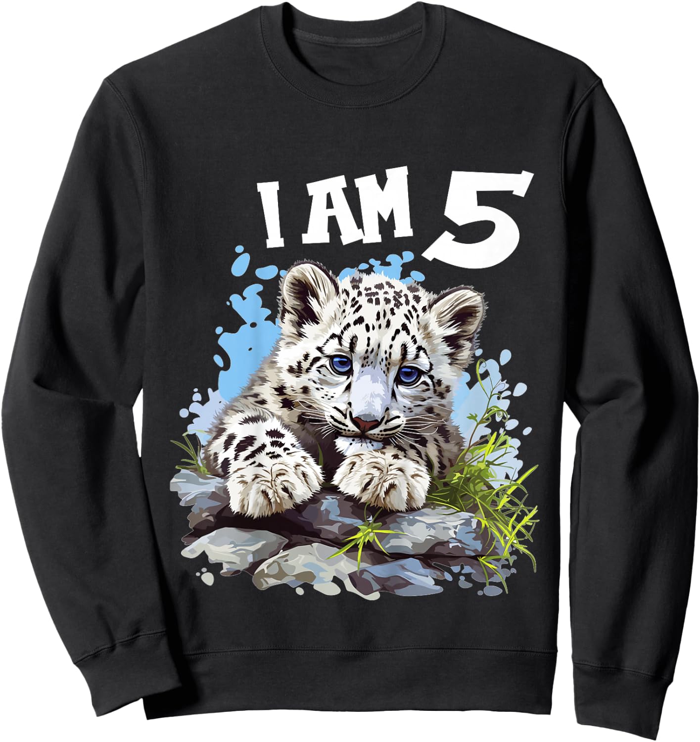 5 Years old 5 birthday Snow Leopards Boy girl Snow Leopard Sweatshirt - Sweatshirt | Black