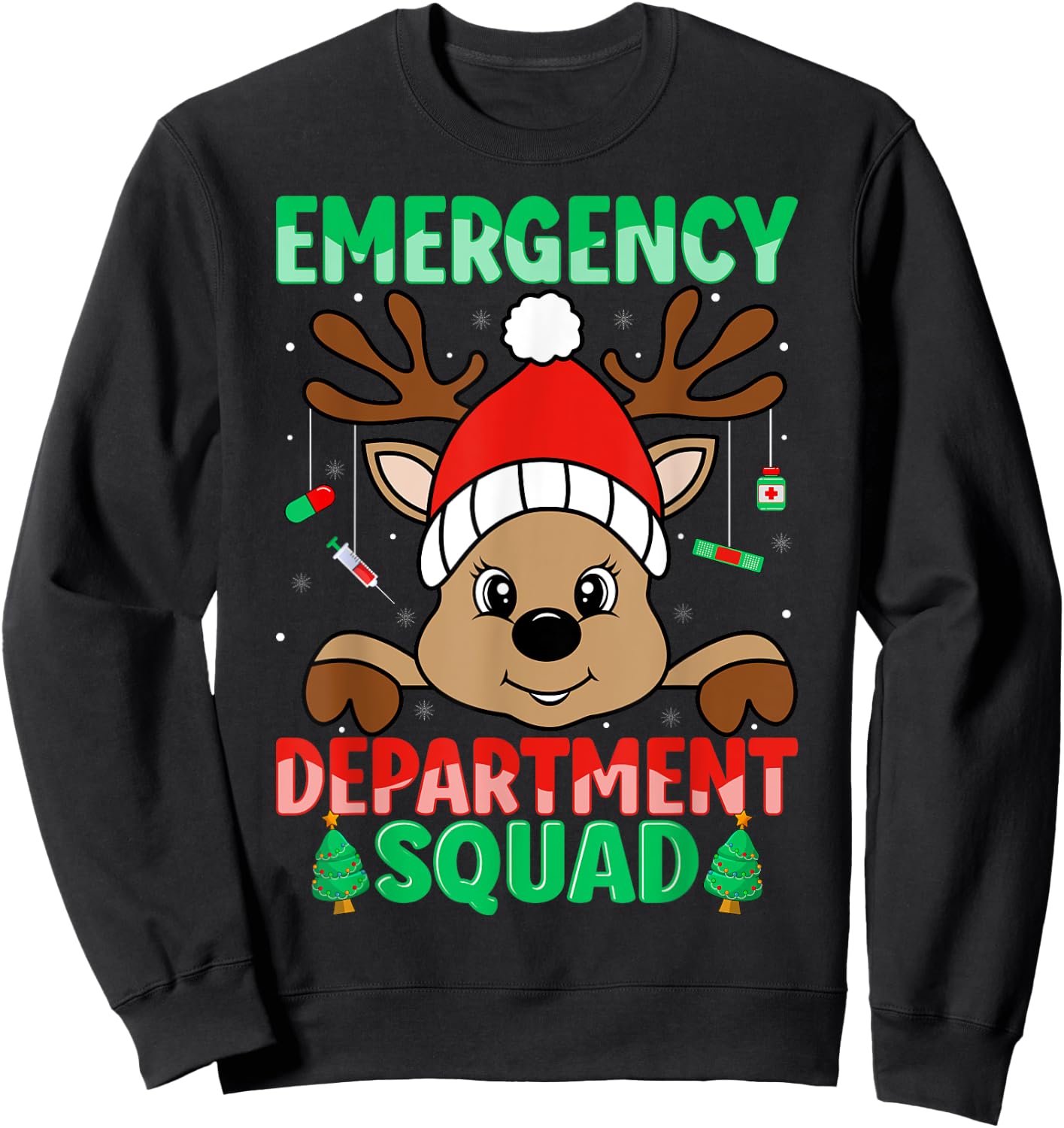 Emergency Department Squad ER Nurse Reindeer Christmas Sweatshirt - Sweatshirt | Black