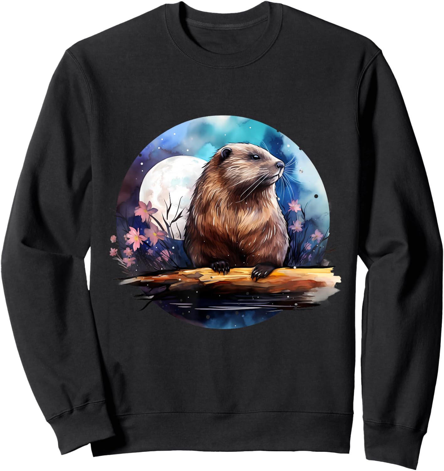 Beaver Flowers Colourful Animal Art Artwork Nature Forest Sweatshirt - Sweatshirt | Black
