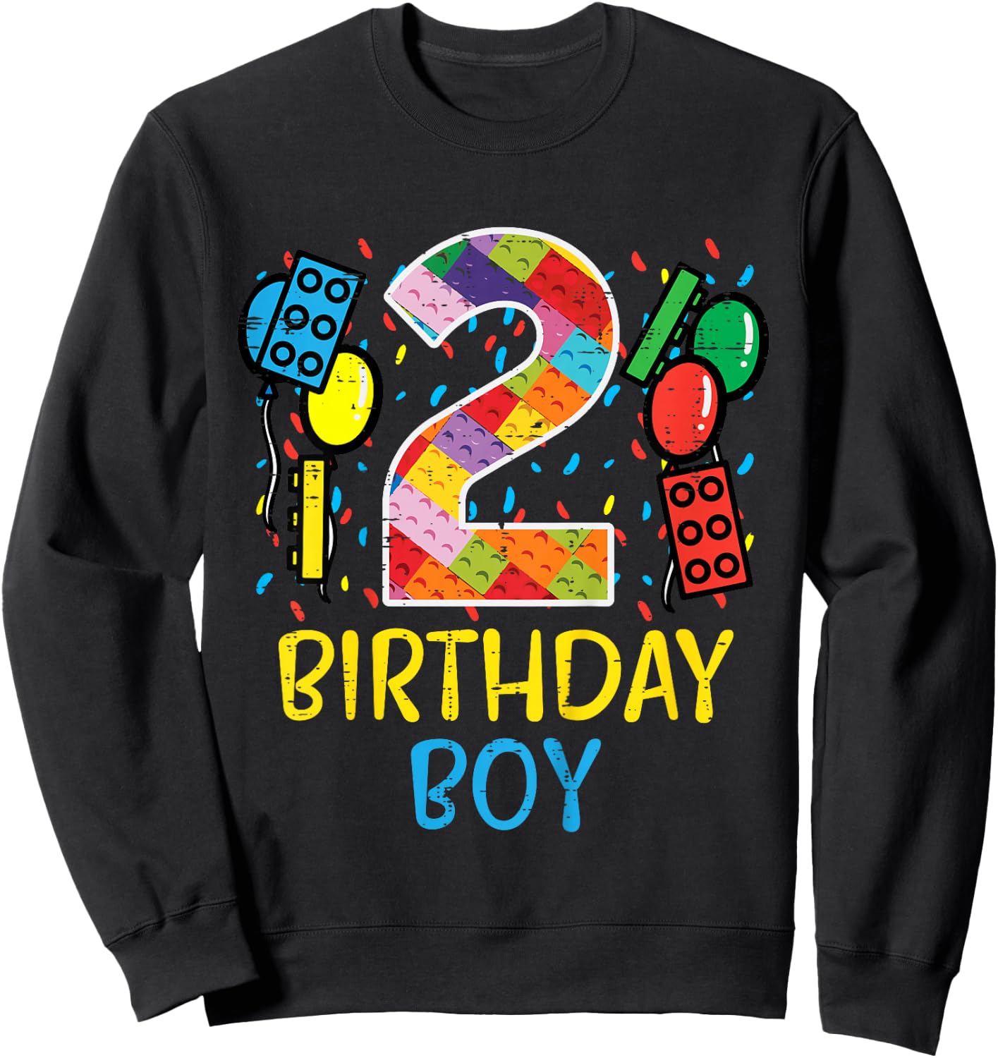 2 Birthday Boy Building Blocks 2nd Bday Boys Kids Toddler Sweatshirt - Sweatshirt | Black