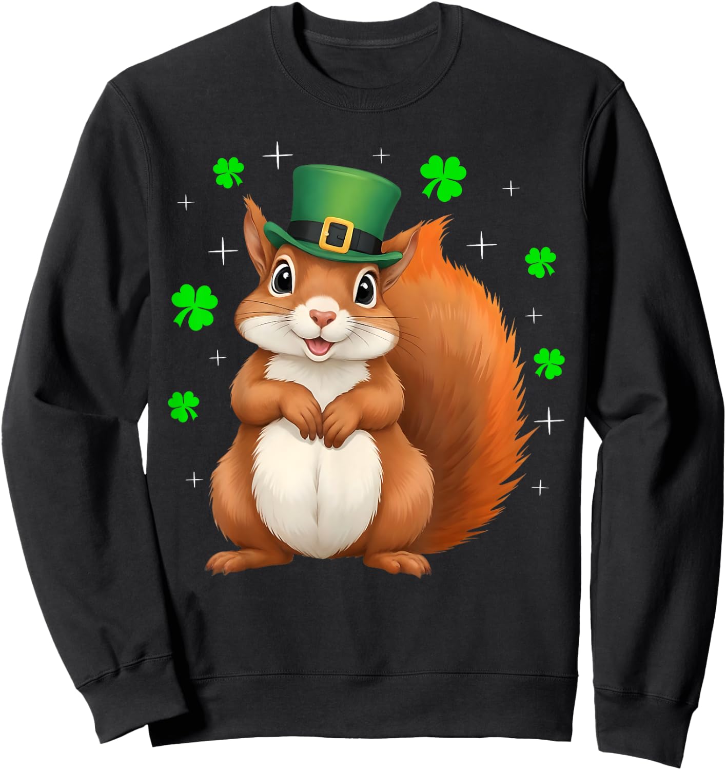 Irish Shamrock Leprechaun Hat Squirrel St Patrick's Day Sweatshirt - Sweatshirt | Black
