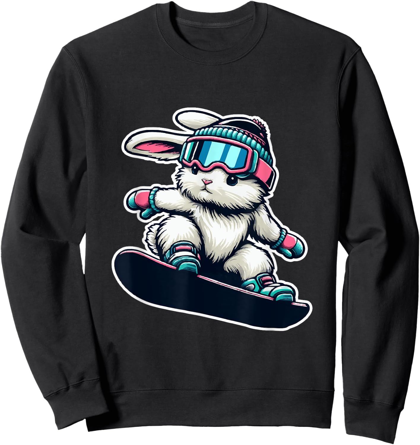 Cute Bunny Performing Snowboarding Trick Kids Easter Sweatshirt - Sweatshirt | Black