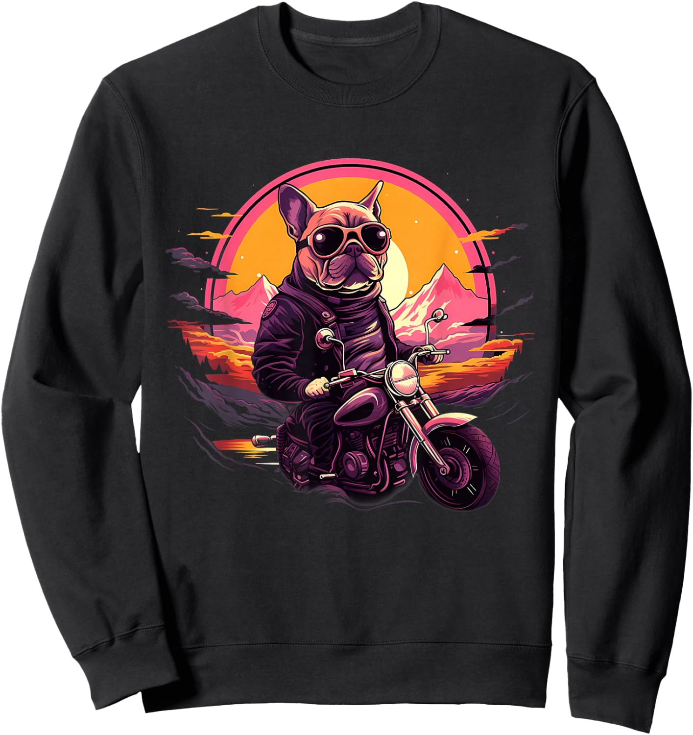 Biker Frenchie Dog Riding Motorcycle Sweatshirt - Sweatshirt | Black