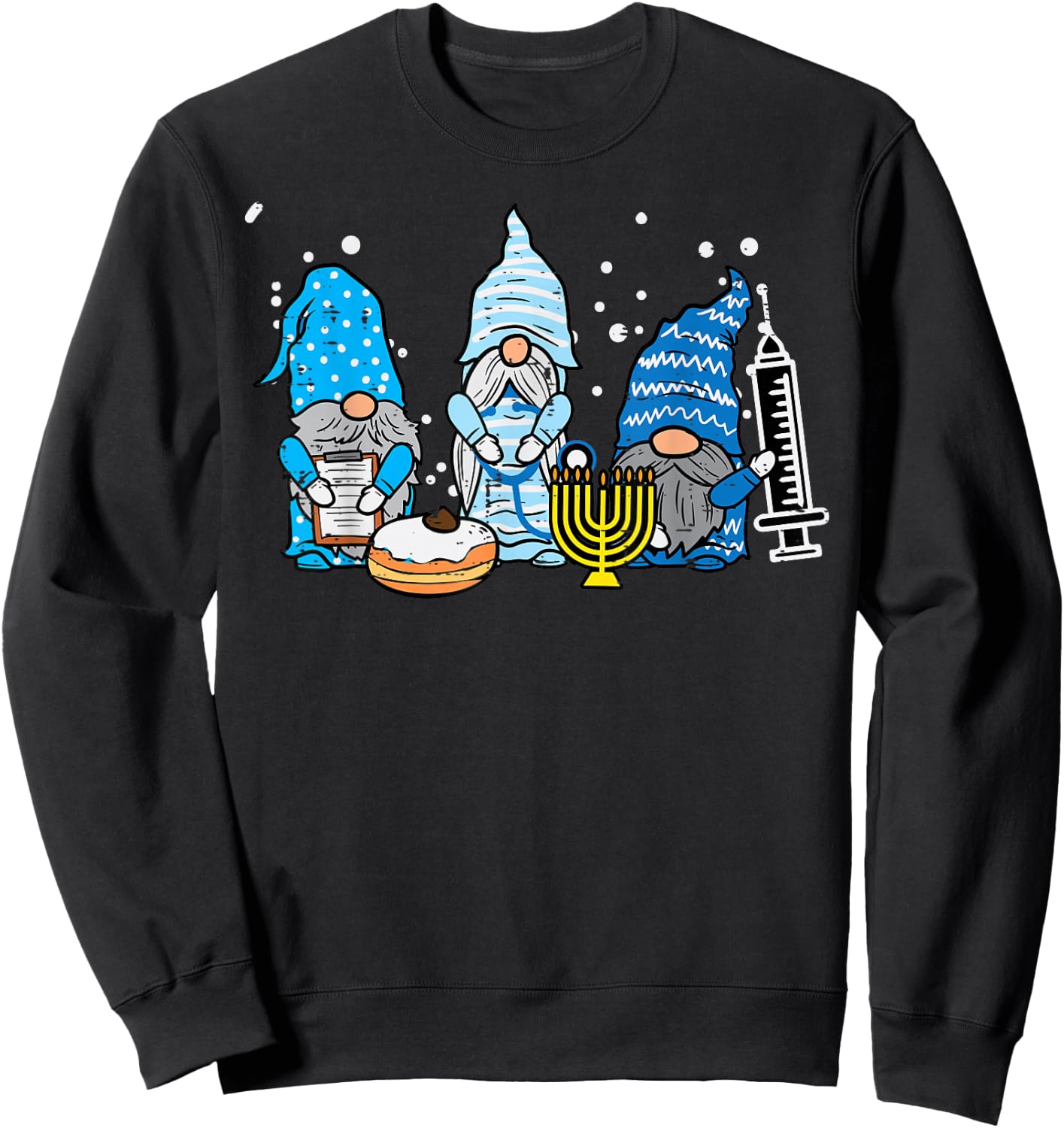 Hanukkah Gnomes Nurse Chanukah Scrub Top Jewish Squad Women Sweatshirt - Sweatshirt | Black