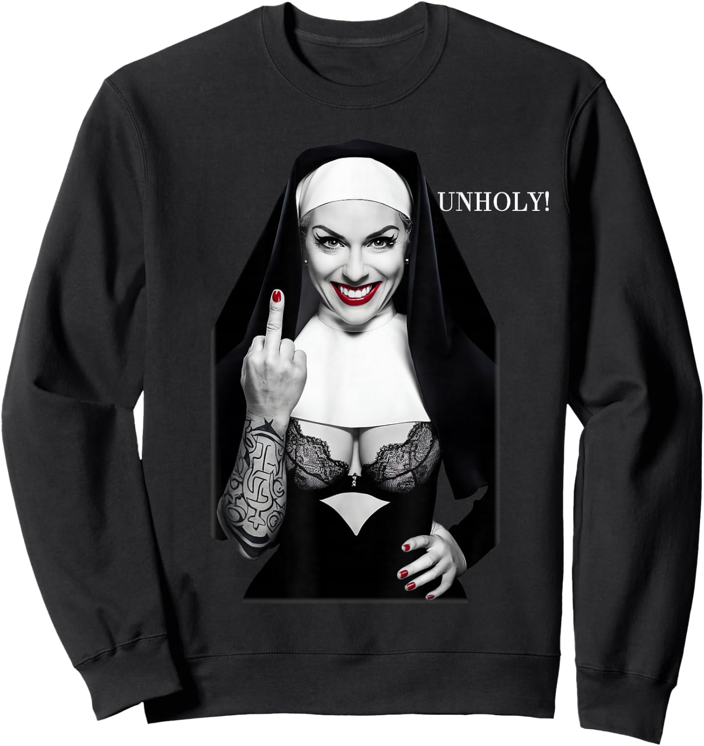 Sexy Nun Middle Finger , black Sweatshirt - Sweatshirt | Black