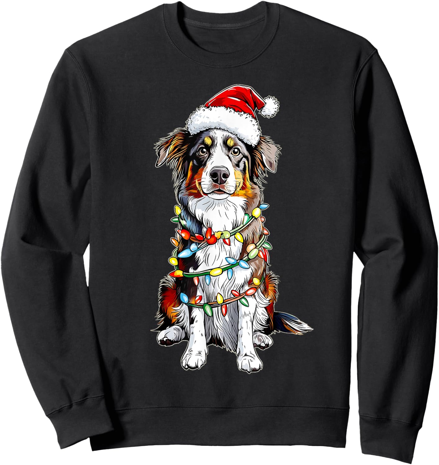 Cute Australian Shepherd Christmas Hat Xmas Sweatshirt - Sweatshirt | Black