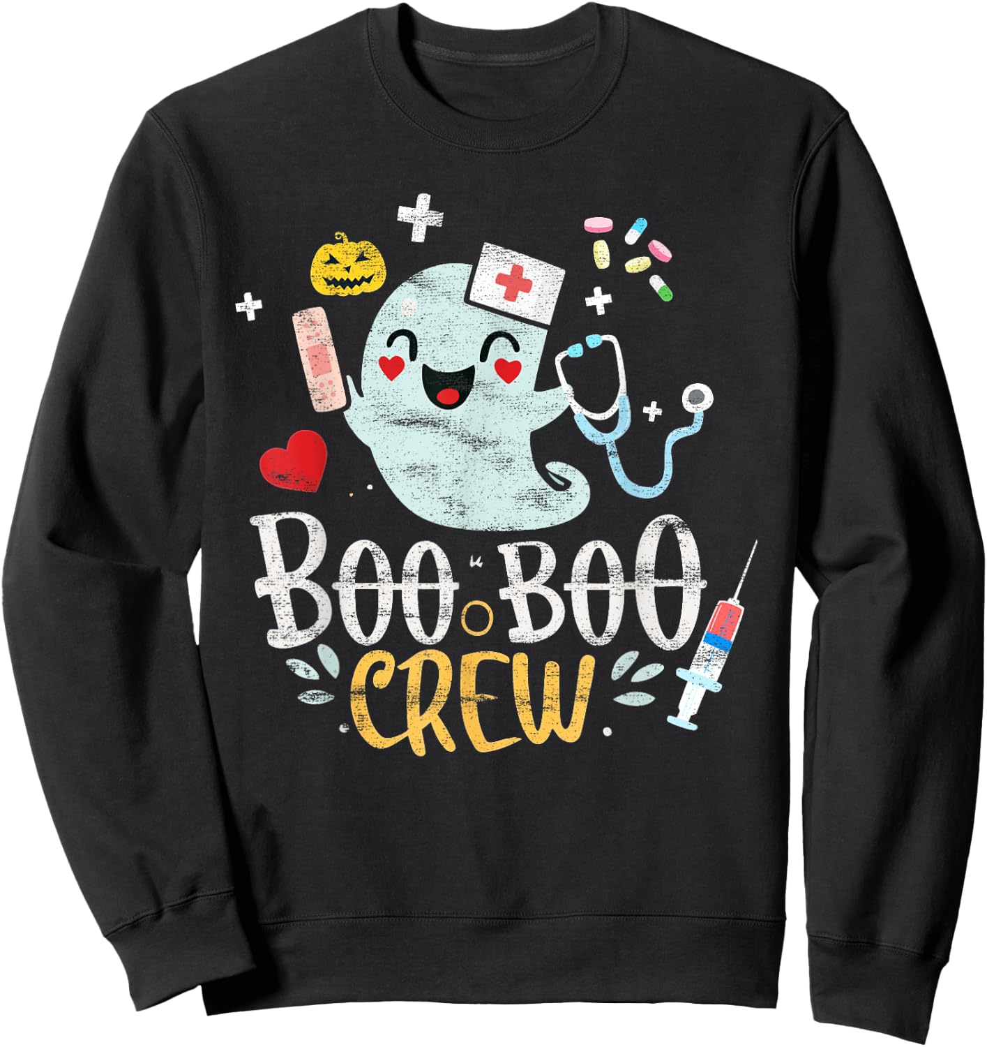 Boo Boo Crew - Doctor Halloween Costume Nurse Ghost Sweatshirt - Sweatshirt | Black