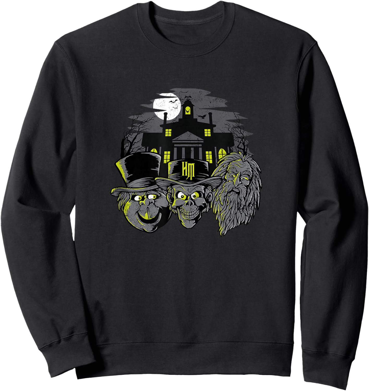 The Haunted Mansion Three Hitchhiking Ghosts Heads Retro Sweatshirt - Sweatshirt | Black