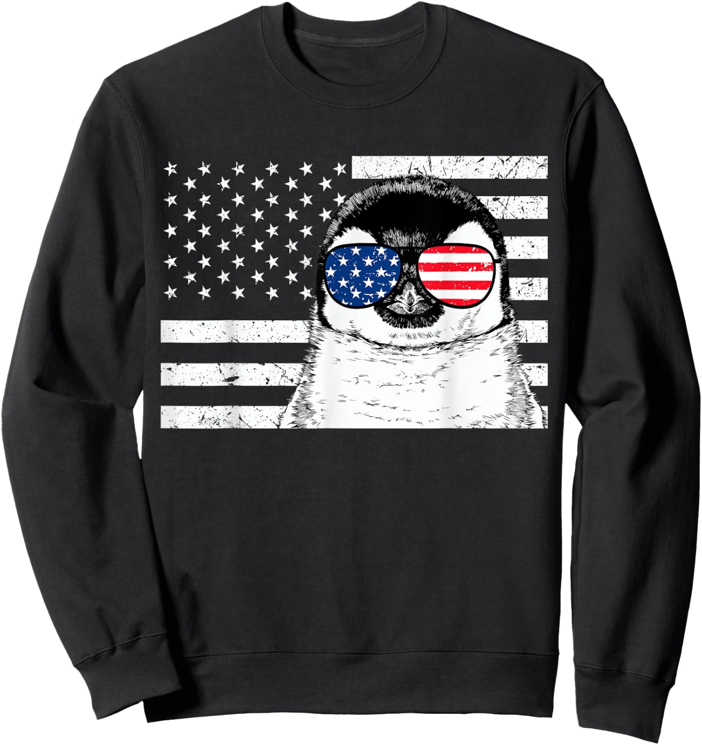 Penguin 4th of July Animal US American Flag Patriotic Sweatshirt - Sweatshirt | Black