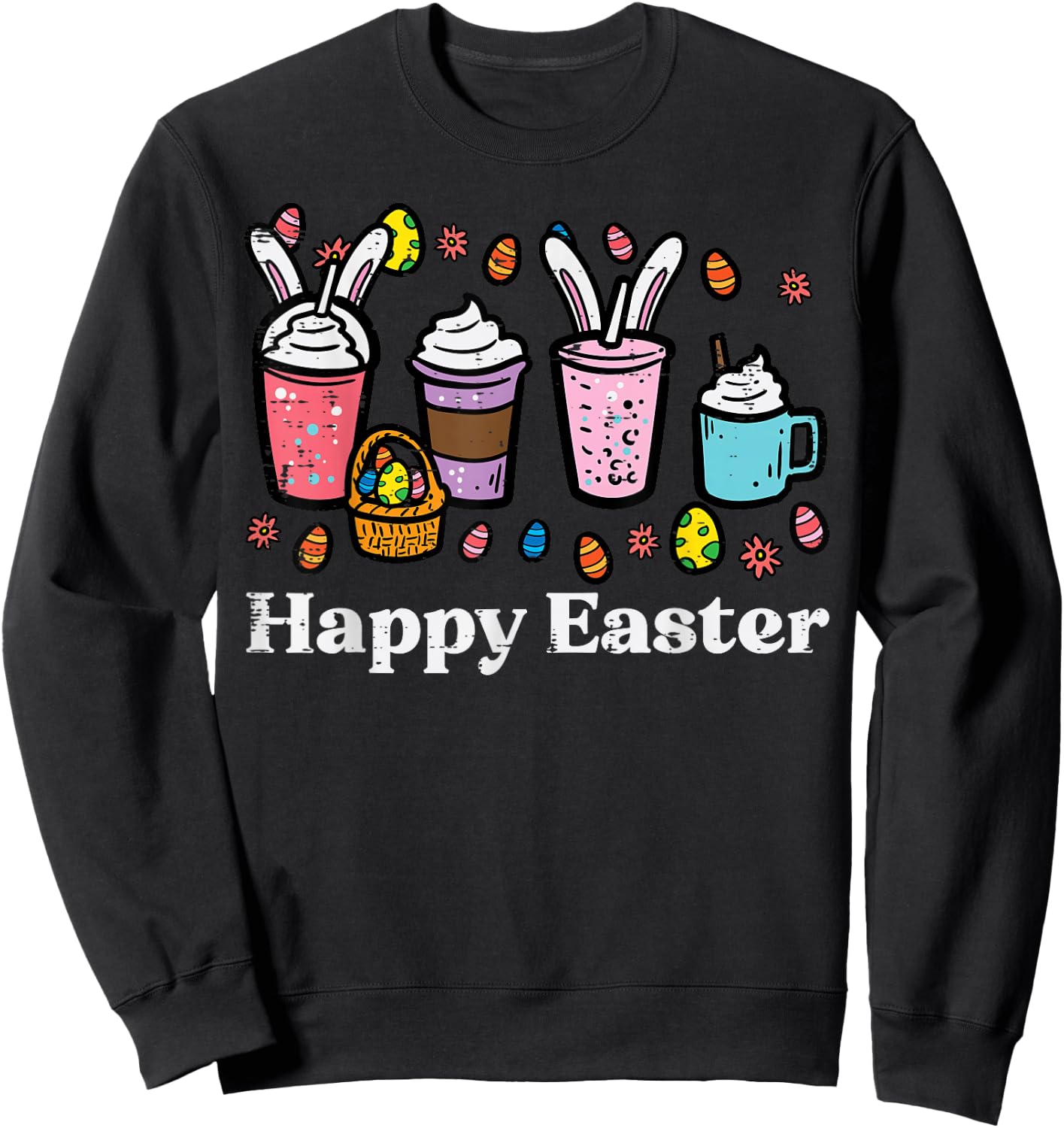 Happy Easter Coffee Bunny Latte Men Women Boys Girls Kids Sweatshirt - Sweatshirt | Black
