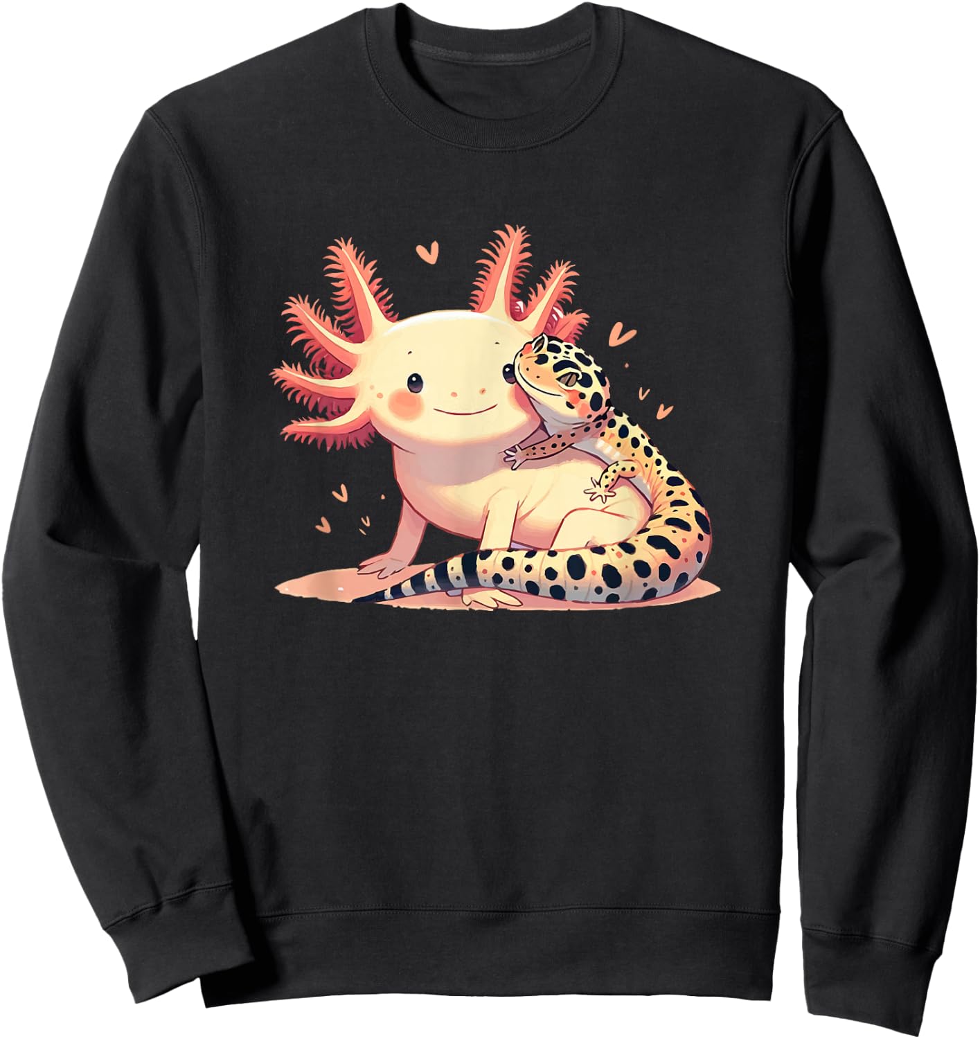 Gecko Owner Pet Herpetology Leopard Gecko Hugging Axolotl Sweatshirt - Sweatshirt | Black