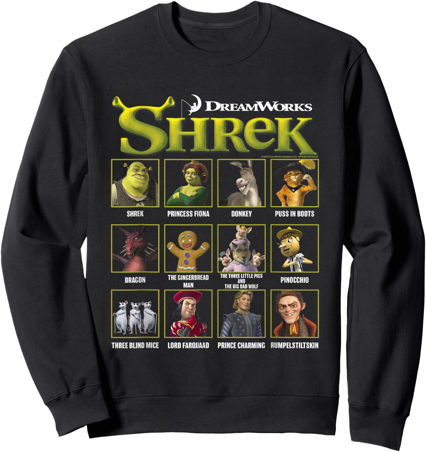 Shrek Iconic Shrek Yearbook Looks Group Shot Chest Panels Sweatshirt - Sweatshirt | Black