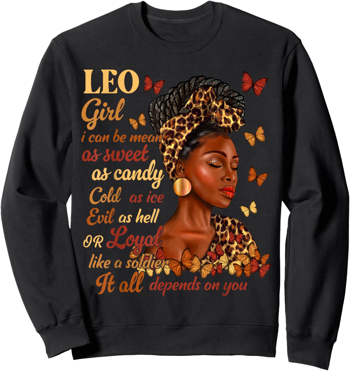 Leo Girl Black Woman Melanin Girl Leopard Zodiac Sign Sweatshirt - Sweatshirt | Black