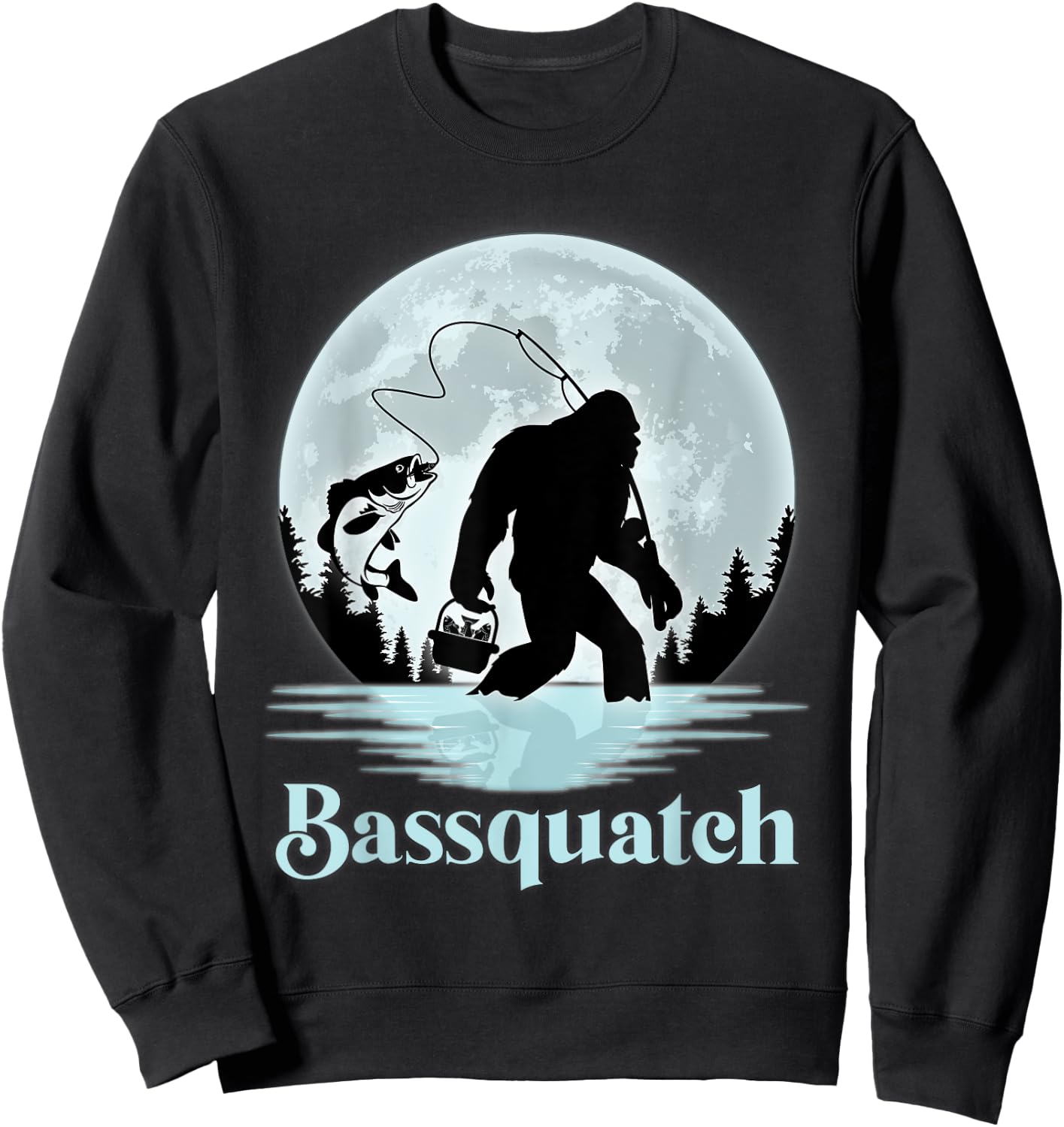 Bassquatch Funny Sasquatch Bigfoot Bass Fishing Sweatshirt - Sweatshirt | Black