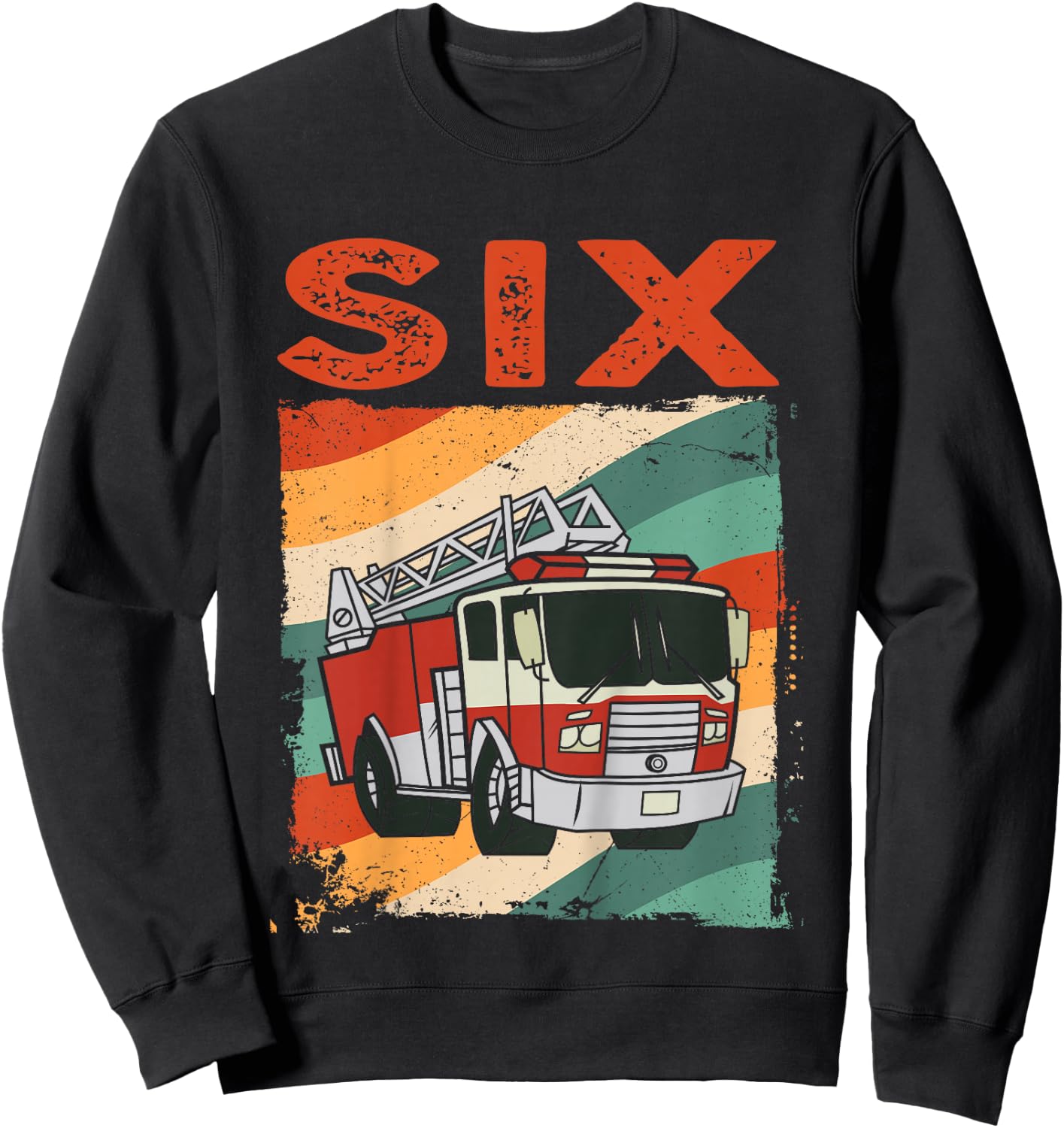 6 Year Old Shirt 6th Birthday Boy Firefighter Fire Truck Sweatshirt - Sweatshirt | Black