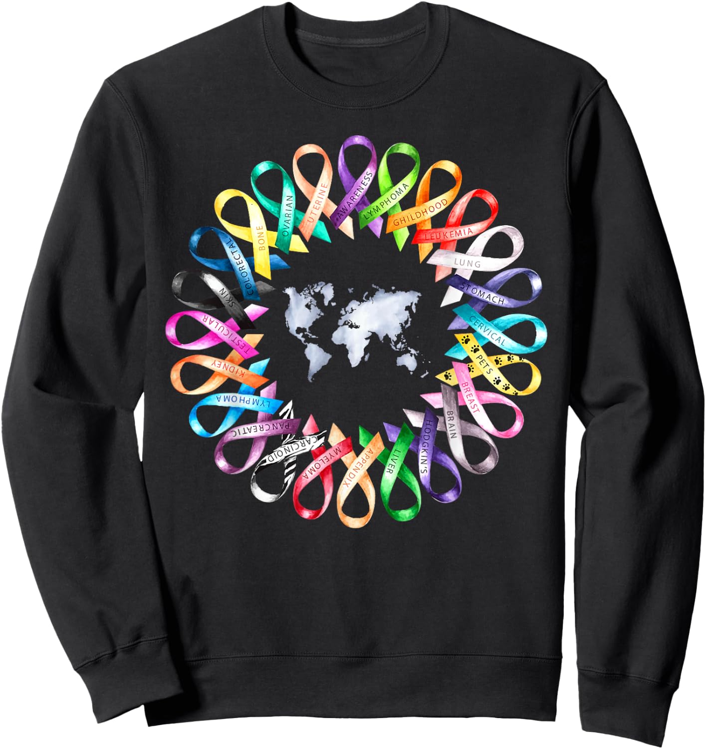 Cancer Sucks In Every Color Shirt Caner Ribbon Colors Sweatshirt - Sweatshirt | Black