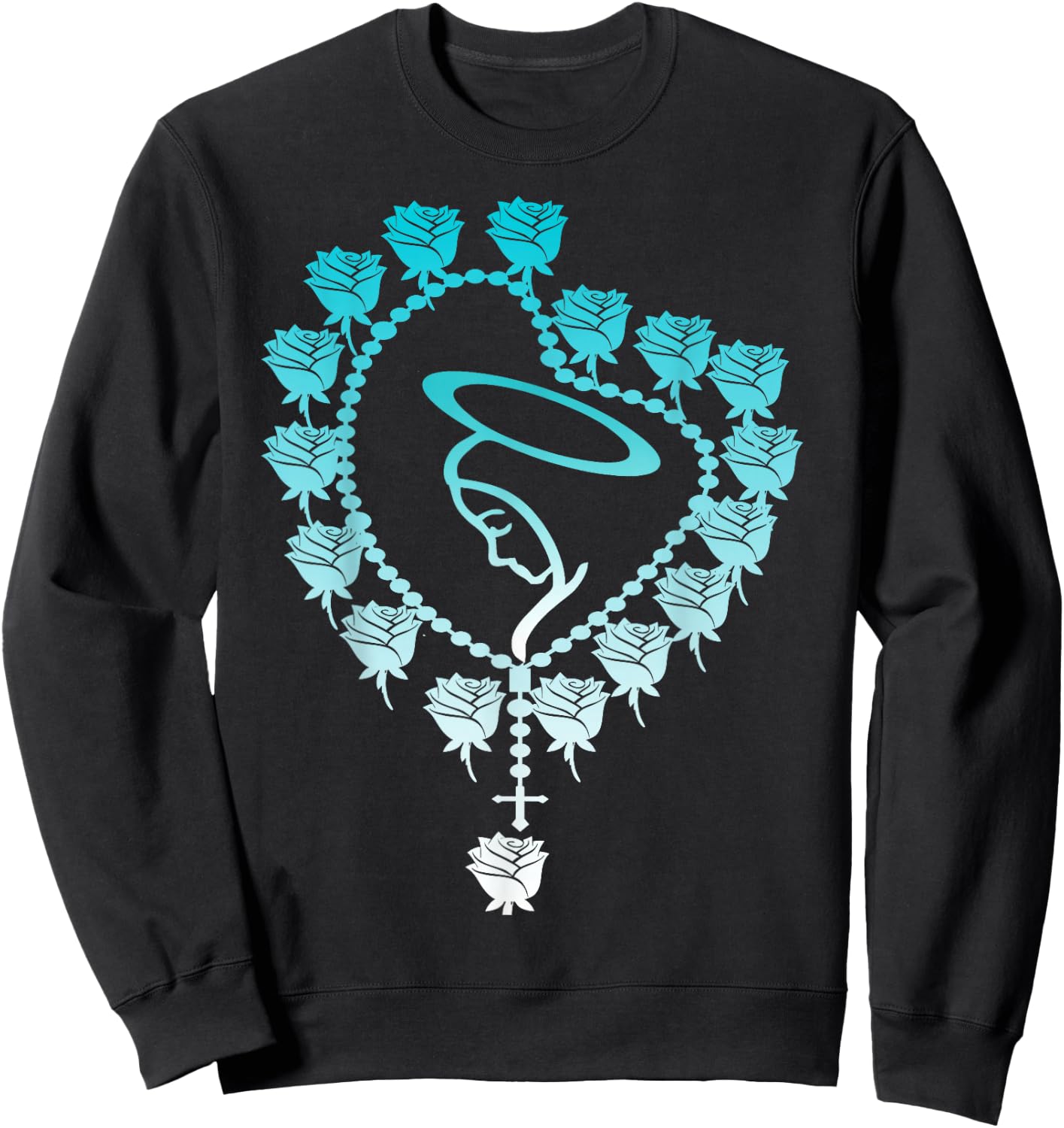 The Holy Rosary Virgin Mary Catholics. Heart Roses Sweatshirt - Sweatshirt | Black
