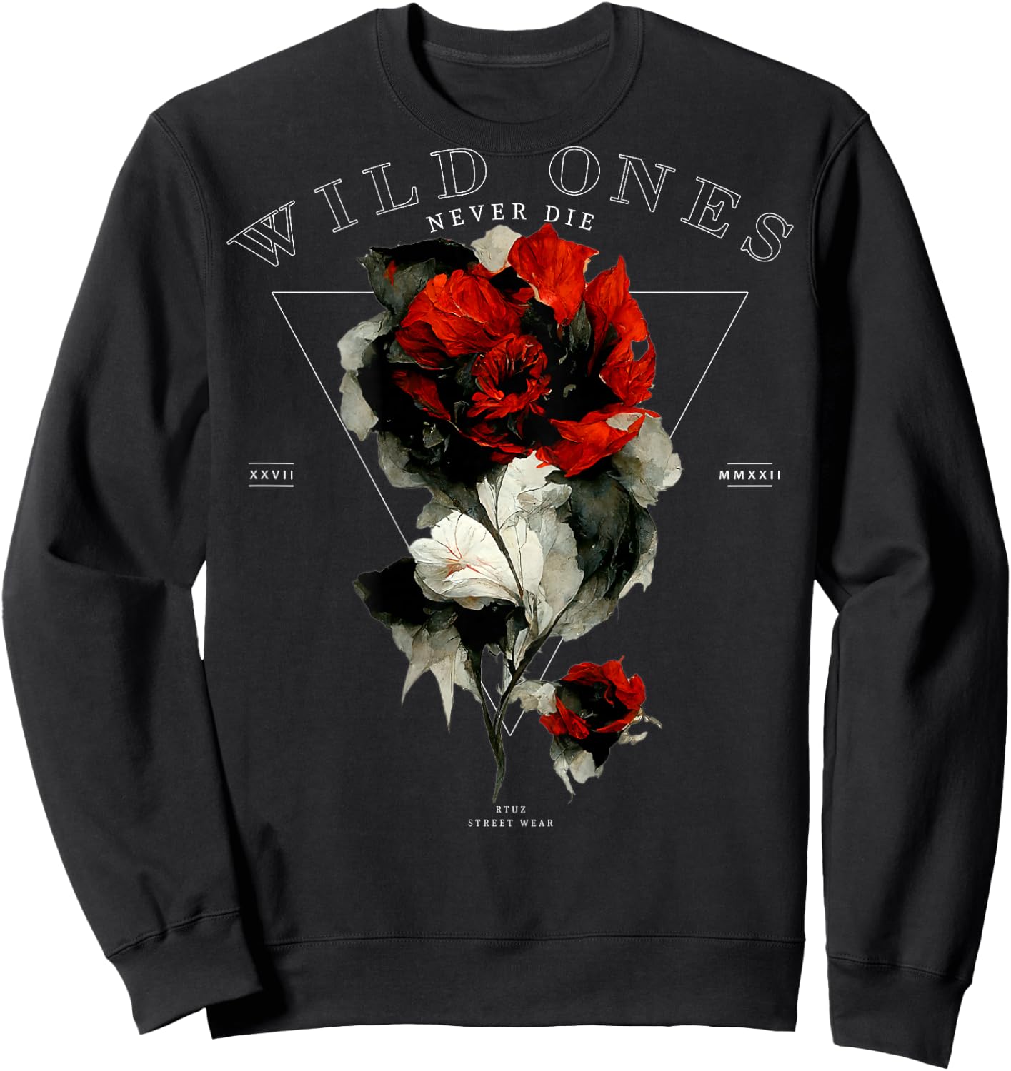 Backprint Streetwear Mode Fashion Damen Herren Retro Rose Sweatshirt - Sweatshirt | Black