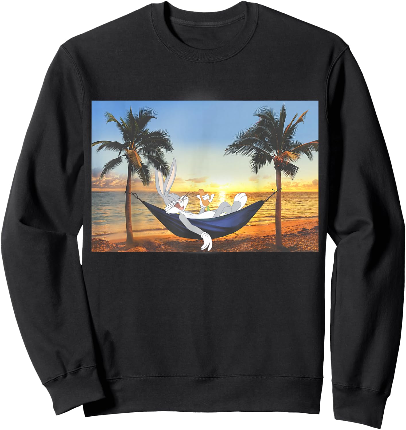 Looney Tunes Bugs Bunny Sunset Hammock Portrait Sweatshirt - Sweatshirt | Black