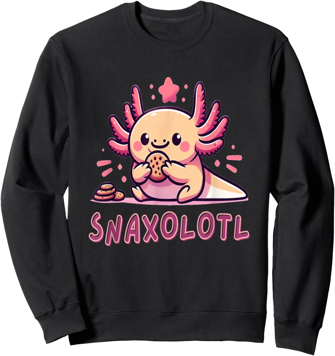 Snaxolotl Pun Animal Funny Kawaii Axolotl Eating Snacks Sweatshirt - Sweatshirt | Black