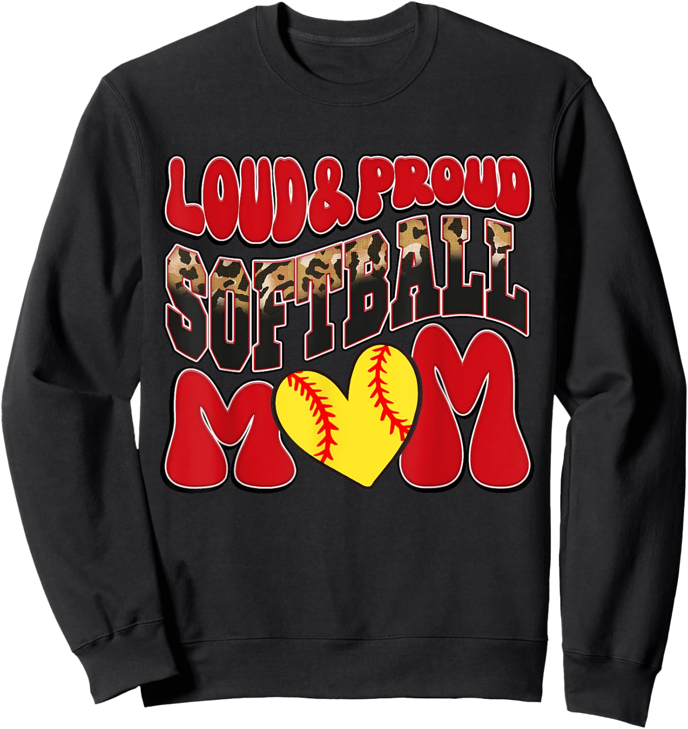 Loud Proud Softball Mom Red Team Leopard Softball Mom Squad Sweatshirt - Sweatshirt | Black
