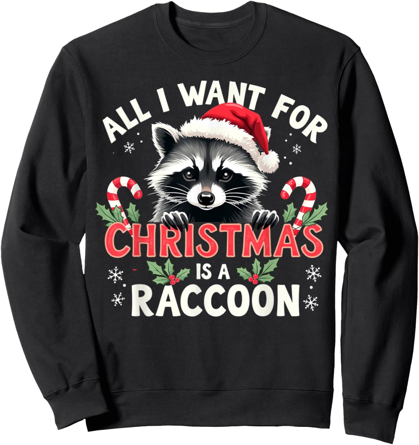 Xmas Lighting Santa I Want For Christmas Is A Raccoon Sweatshirt - Sweatshirt | Black