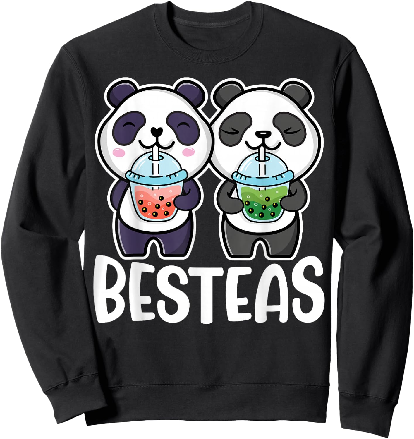 Besties Bubble Tea Cute Boba Best Friends Panda Girls Sweatshirt - Sweatshirt | Black