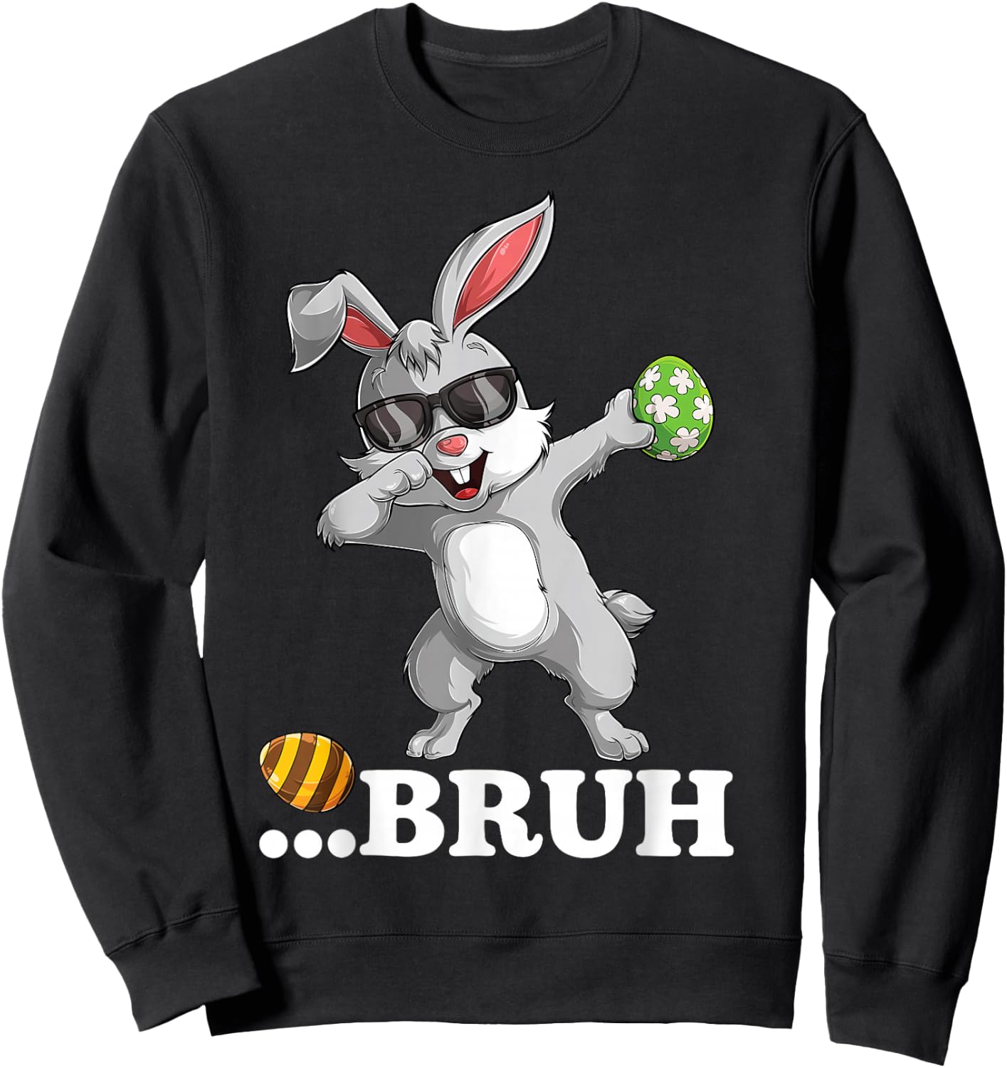 Bruh Dabbing Bunny Funny Kids Boys Easter Day Sweatshirt - Sweatshirt | Black