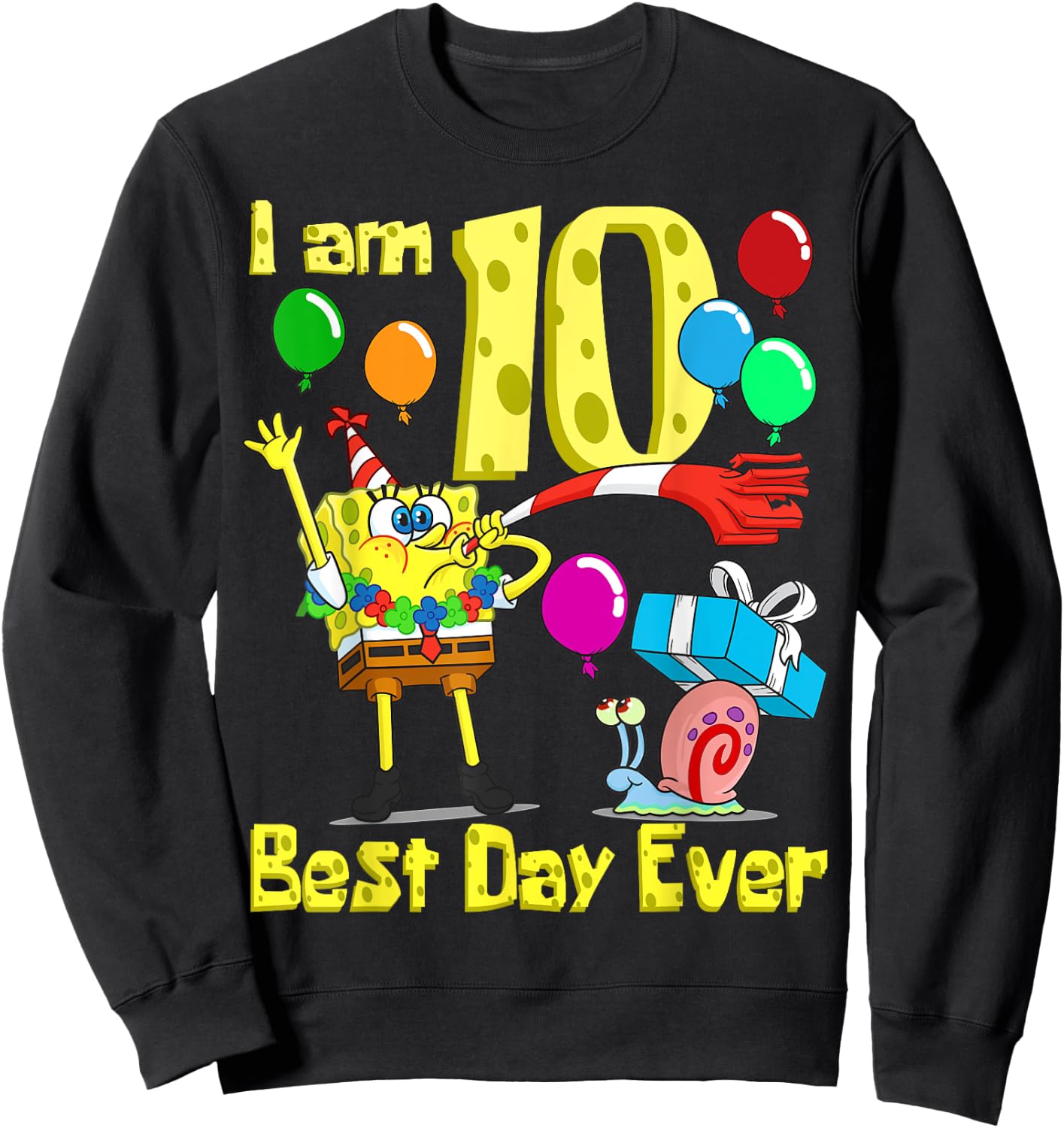 Mademark x SpongeBob SquarePants - SpongeBob I am 10 Years Old Birthday Party Sweatshirt - Sweatshirt | Black