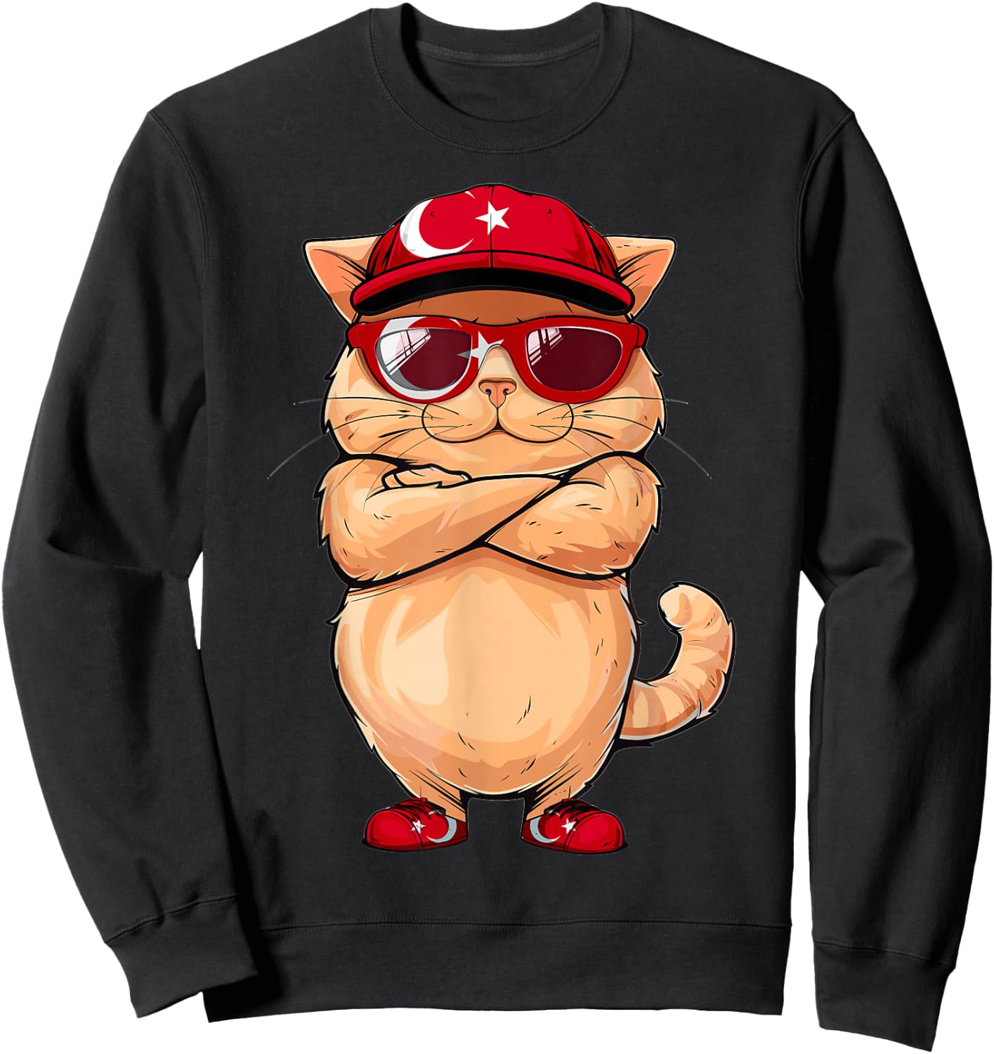 Turkish Flag Cat Mom Souvenirs Products Kitten Turkey Sweatshirt - Sweatshirt | Black
