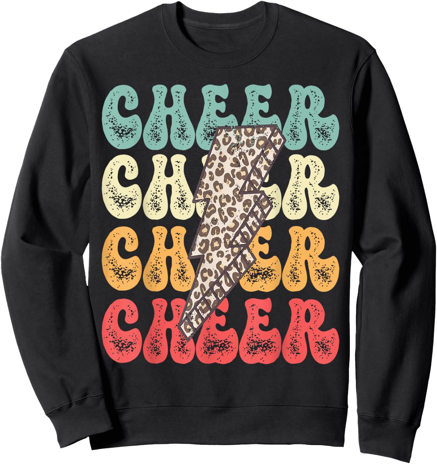 Retro Cheerleader - Cheer Leopard Cheetah Lightning Bolt Sweatshirt - Sweatshirt | Black