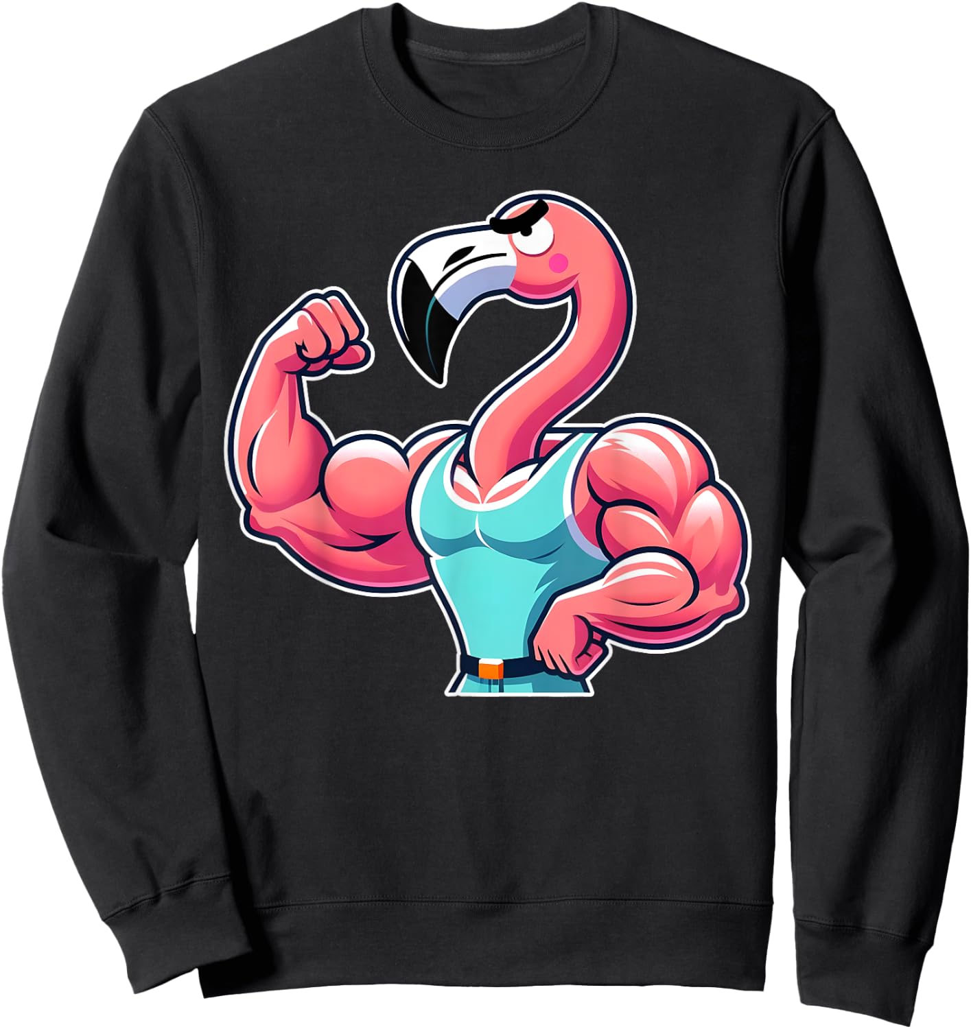 Bodybuilder Flamingo Flexing Muscles Workout Gym Enthusiast Sweatshirt - Sweatshirt | Black