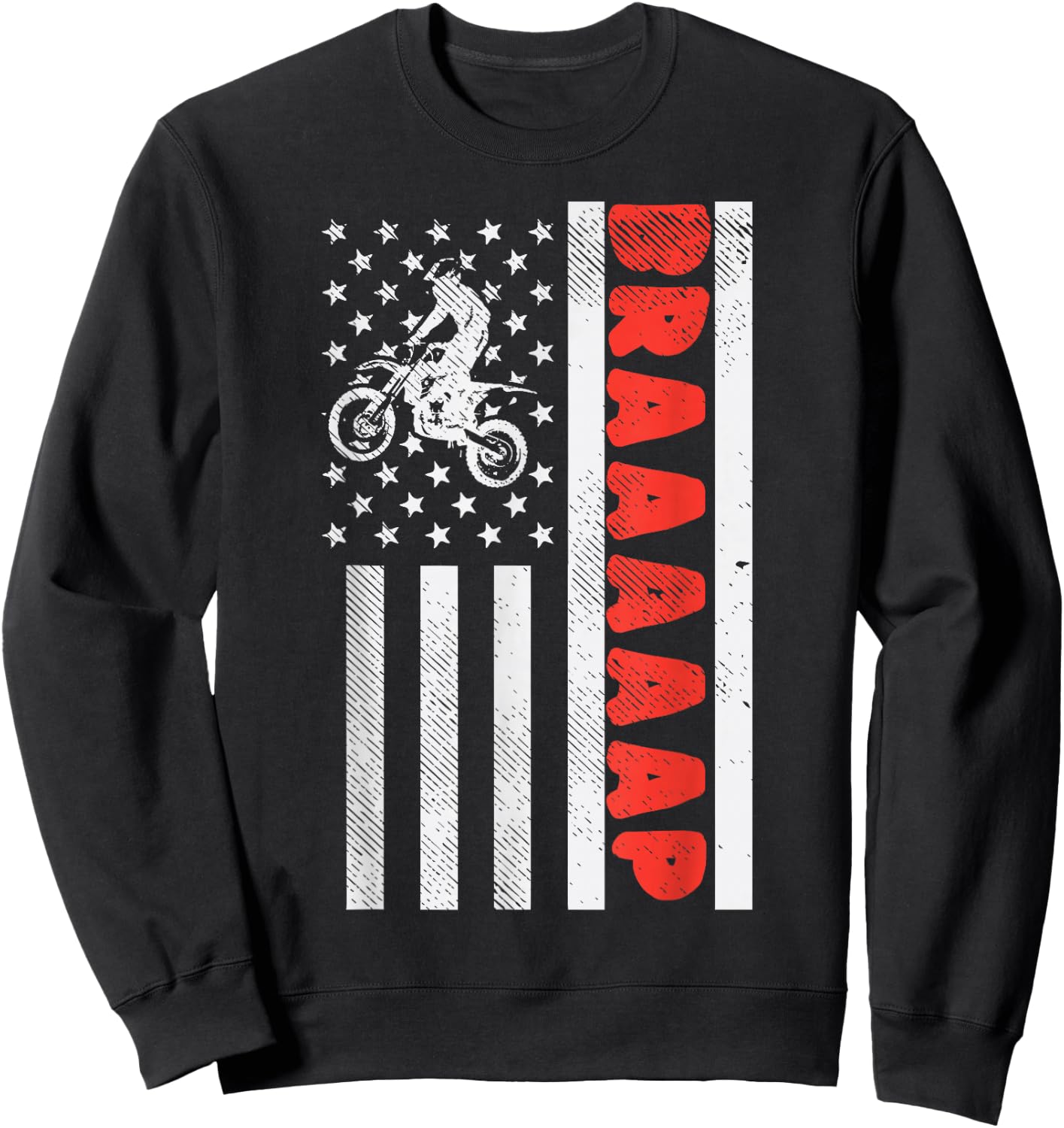 Dirt Bike American Flag Brap Motocross Motorcycle Race Gift Women Kids Men Sweatshirt - Sweatshirt | Black
