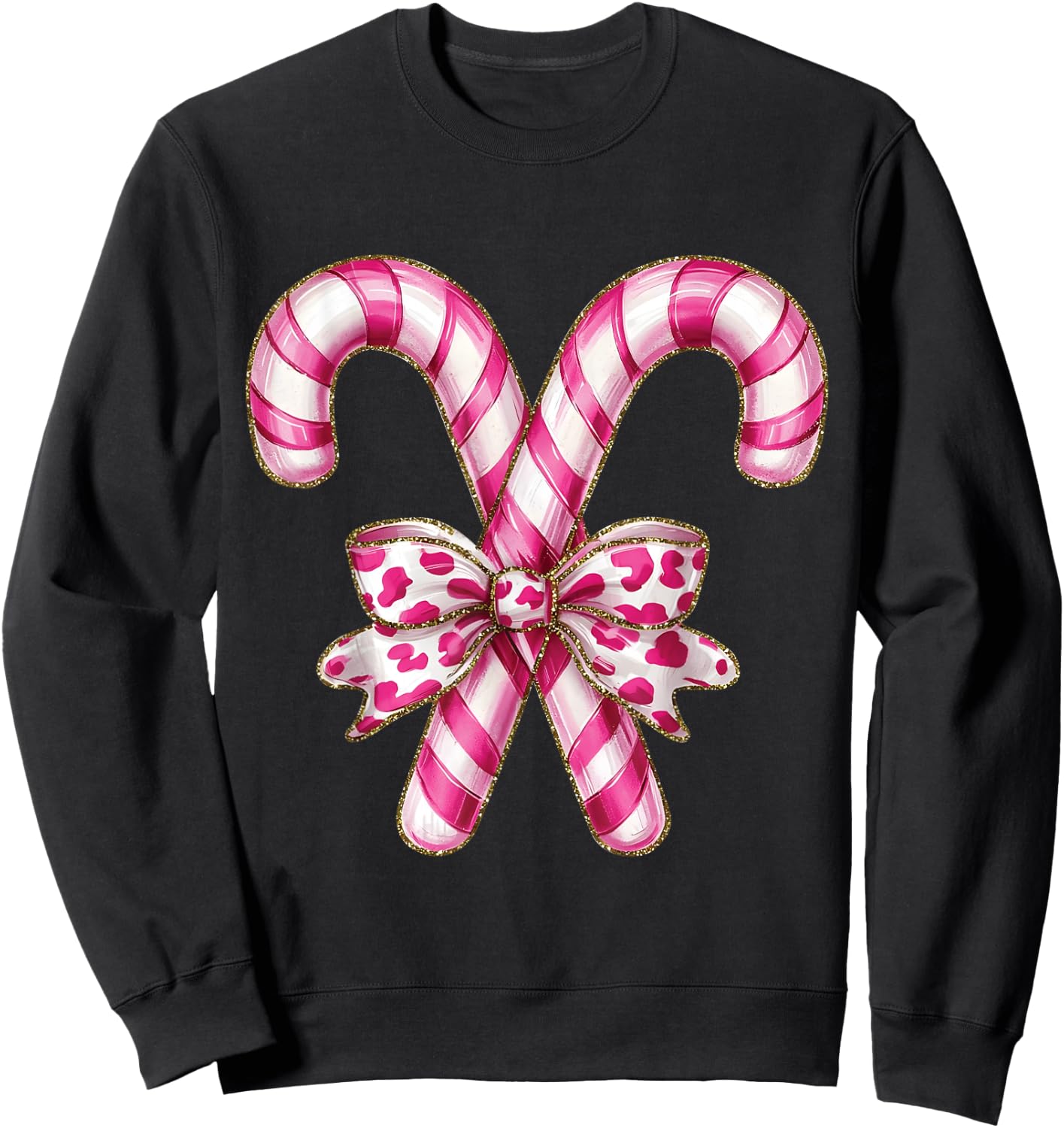 Christmas Candy Cane Coquette Bow Xmas Holiday Women Girls Sweatshirt - Sweatshirt | Black