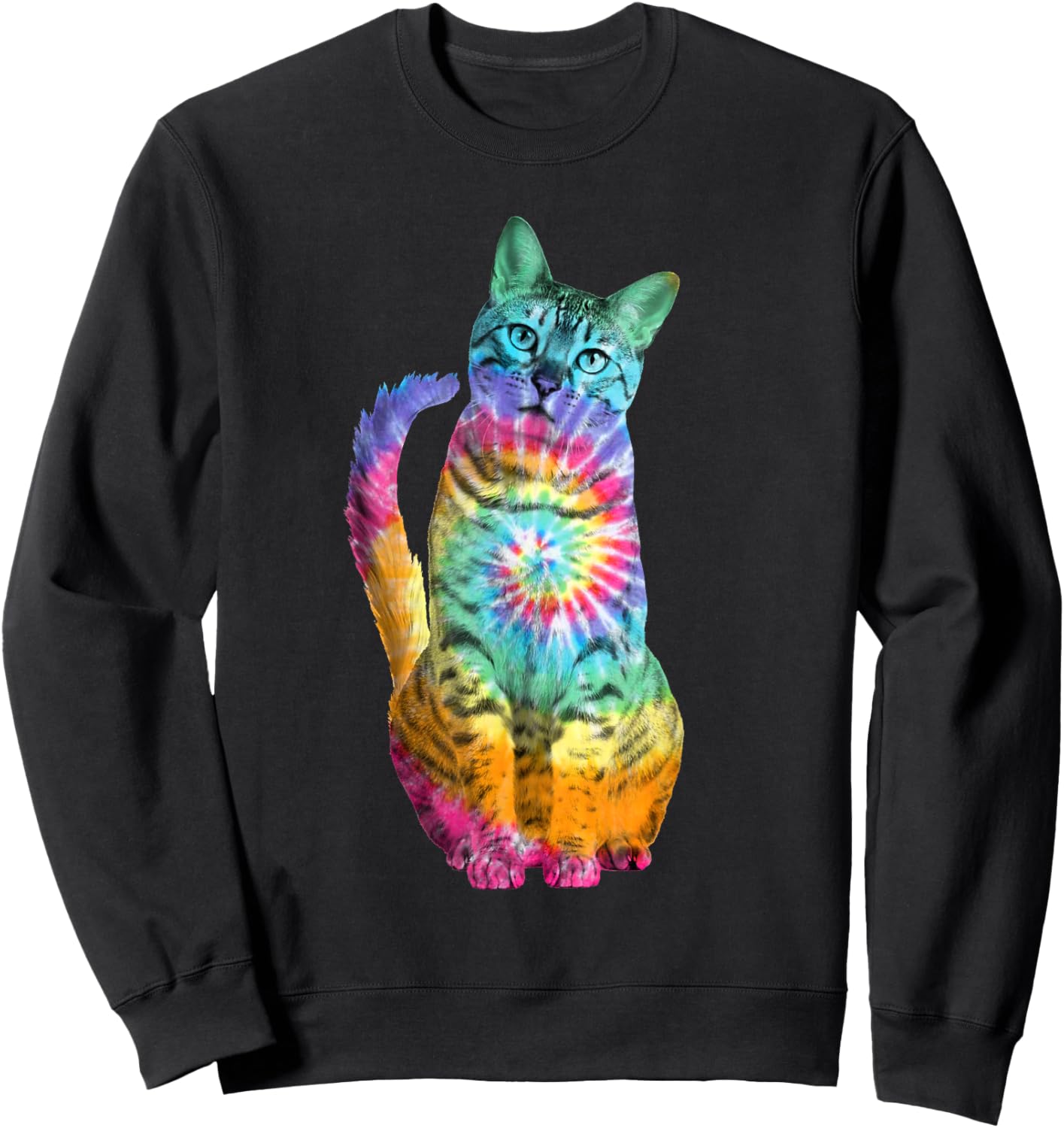 Tie Dye Cat Women Girls Kids Sweatshirt - Sweatshirt | Black