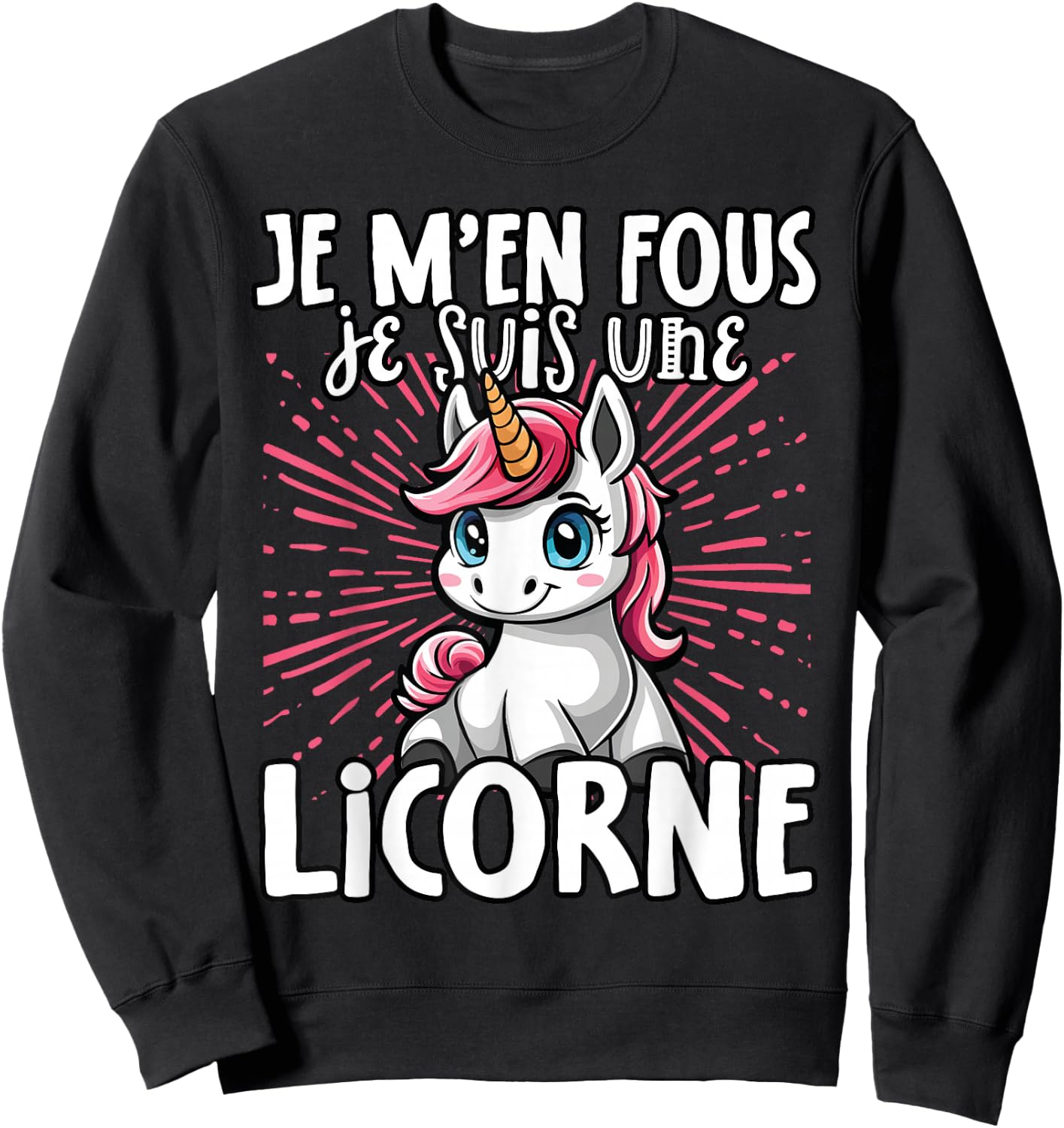Je M'en Fous Je Suis Une Unicorn Soft , Black, S Sweatshirt - Sweatshirt | Black