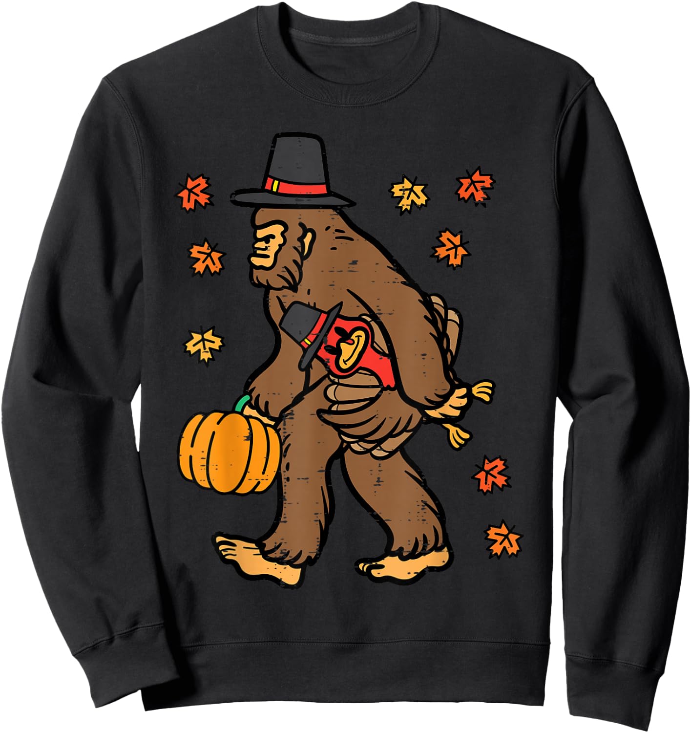Thanksgiving Bigfoot Sasquatch Fall Autumn Men Women Kids Sweatshirt - Sweatshirt | Black