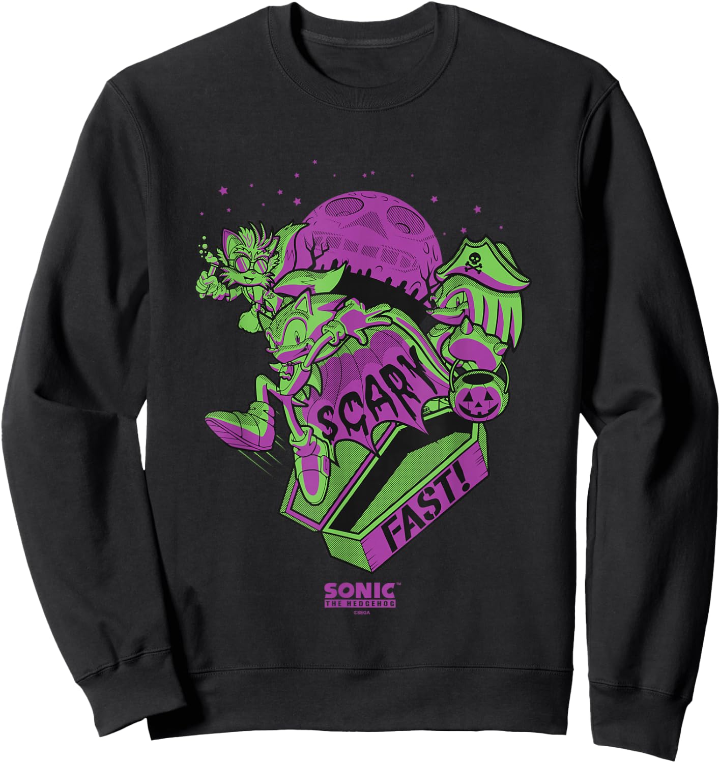 Sonic The Hedgehog Halloween Scary Fast Retro Neon Logo Sweatshirt - Sweatshirt | Black