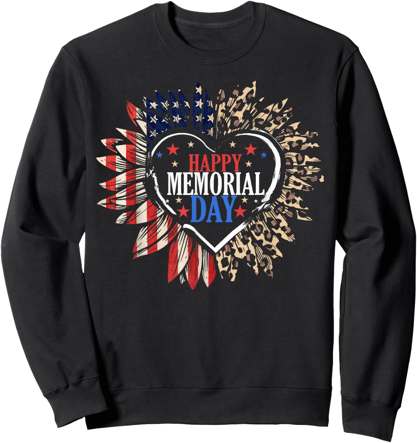 Happy Memorial Day USA Flag Sunflower Patriotic Veterans Day Sweatshirt - Sweatshirt | Black