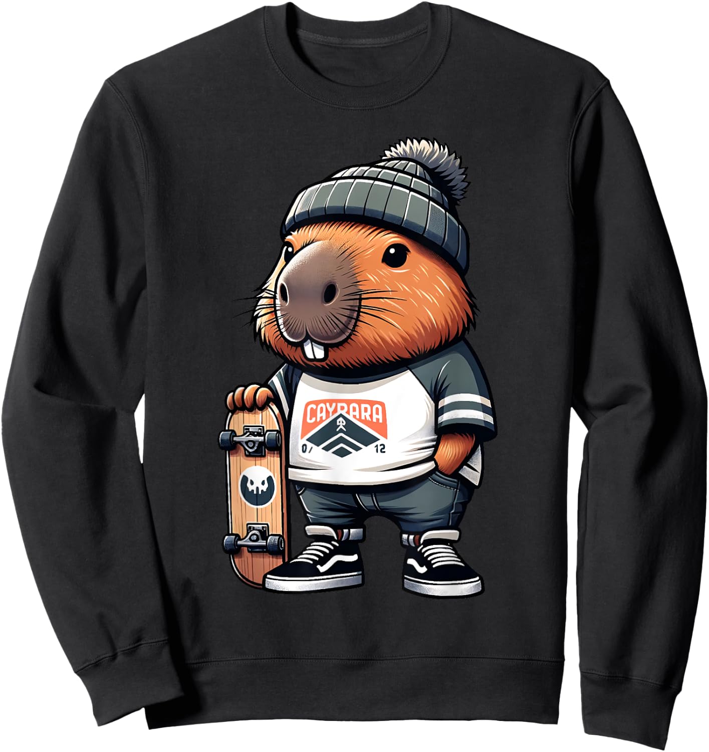 Funny Capybara Skater Skateboard Hip Hop Men Women Kids Sweatshirt - Sweatshirt | Black